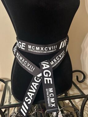 Black Graphic Belt with White Logo Text